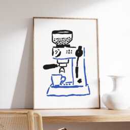 Minimalist Coffee Machine Wall Art Print, Modern Line Drawing Poster, Espresso Maker Illustration For Kitchen Or Bar Decor - thumbnail 2