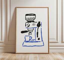 Minimalist Coffee Machine Wall Art Print, Modern Line Drawing Poster, Espresso Maker Illustration For Kitchen Or Bar Decor - thumbnail 1