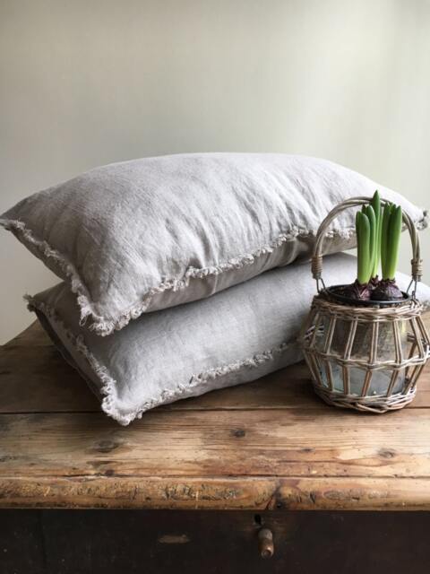 Set Of Two Natural Linen Pillowcases With Frayed Edges, Pillowcases, Country Sham, Queen, King, Standard Rustic - image 1