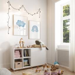 Blue Cloud Nursery Set Of 2, Rainbow Boys Bedroom Prints, Watercolour Style Nursery, Clouds Decor, Raindrops Play Room - thumbnail 1