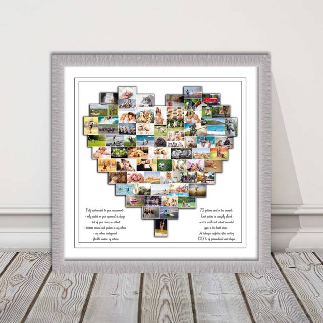 Heart Shaped Collage Design. A Collection Of Pictures Designed Into A Heart Shape, Printed & Framed in Picture Frame Your Choice - image 1