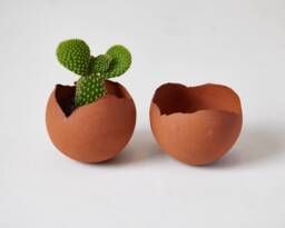 Set Of 2 Small Brown Terracotta Modern Bohemian Ceramic Planter Pot - thumbnail 1