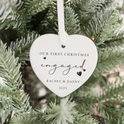 Personalised First Christmas Engaged Bauble - Ceramic Tree Decoration Gift Ornament Engagement Keepsake Hearts - thumbnail 3