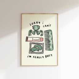 Sorry I Can't I'm Really Busy Wall Print - Early Night Poster Sleep Lover Pamper in Uno & Wine Self Care Gift Idea Nap - thumbnail 2