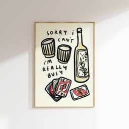 Sorry I Can't I'm Really Busy Wall Print - Early Night Poster Sleep Lover Pamper in Uno & Wine Self Care Gift Idea Nap - thumbnail 1