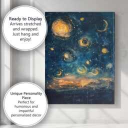 Golden Celestial Night Sky Abstract Moonlight Painting Canvas Wall Art Print Decor Picture Ready To Hang - thumbnail 3