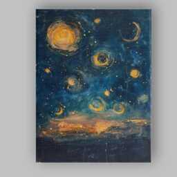 Golden Celestial Night Sky Abstract Moonlight Painting Canvas Wall Art Print Decor Picture Ready To Hang - thumbnail 1