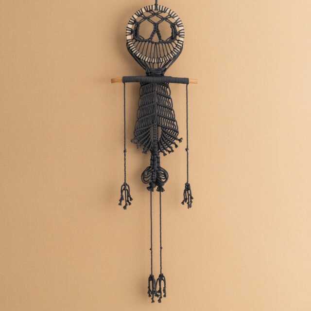 Macrame Skeleton, Halloween Hanging Decoration, Spooky Wall Art, Gothic Decor Bedroom, Gift, Goth Tapestry, White Skeleton W94 - image 1