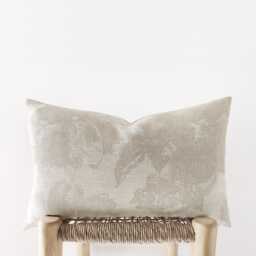 Neutral Floral Lumbar Pillow Cover - Ecru & Light Beige Decorative Cushion With Texture - thumbnail 1