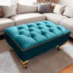 Handmade Chesterfield Tufted Velvet Ottoman - Golden Metal Legs - thumbnail 2