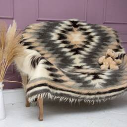 Handmade Wool Blanket Queen/King Size Bedspread, Plaid Sofa - thumbnail 2