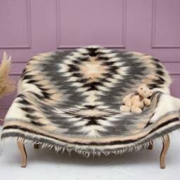 Handmade Wool Blanket Queen/King Size Bedspread, Plaid Sofa - thumbnail 4