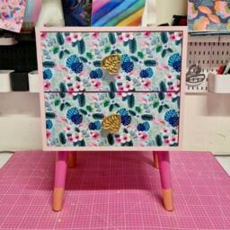 Light & Dark Pink Mint Flamingo Square Bedside Table, Two Drawers, Ideal Nightstand. Flamingo Baby With Gold. Customisable - thumbnail 2