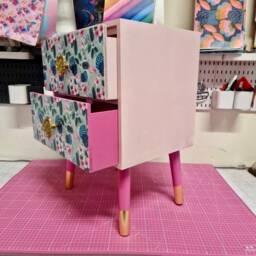 Light & Dark Pink Mint Flamingo Square Bedside Table, Two Drawers, Ideal Nightstand. Flamingo Baby With Gold. Customisable - thumbnail 3