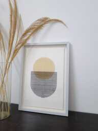 Golden Veil Embroidered Paper Art, Contemporary Wall Hanging - thumbnail 1