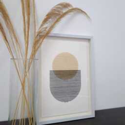 Golden Veil Embroidered Paper Art, Contemporary Wall Hanging - thumbnail 2