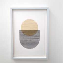 Golden Veil Embroidered Paper Art, Contemporary Wall Hanging - thumbnail 3
