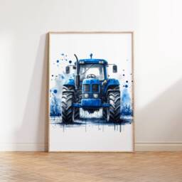 Tractor Print Set - 3 Watercolour Posters - Boys Bedroom Artwork Farm Wall Art Red, Blue, Green Tractors Construction Decor Picture - thumbnail 3