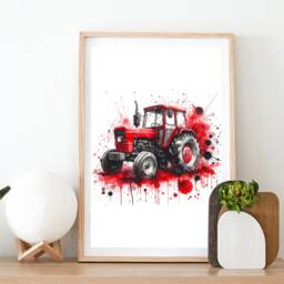 Tractor Print Set - 3 Watercolour Posters - Boys Bedroom Artwork Farm Wall Art Red, Blue, Green Tractors Construction Decor Picture - thumbnail 2
