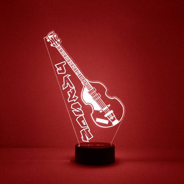 Bass Guitar Led Night Light Lamp, Personalized With Your Name Or Text, Remote Control 16 Colors, 4 Modes, Guitar, Music Theme Gift - image 1