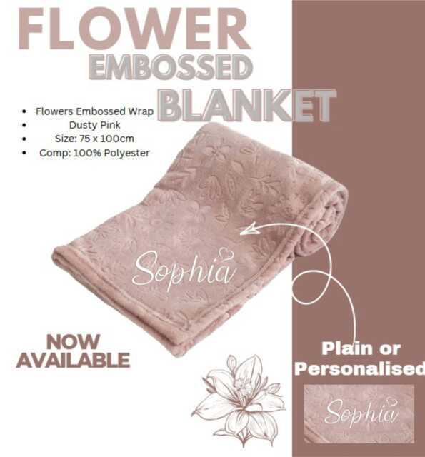 Personalised Embroidered Baby Blankets Name Heart Design Super Soft Embossed Flower Wrap - image 1