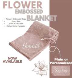 Personalised Embroidered Baby Blankets Name Heart Design Super Soft Embossed Flower Wrap - thumbnail 1