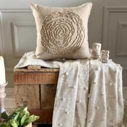 Beige Cotton Linen Mother Of Pearl, Jute Lace Nature & Floral, 16x16 Contemporary Throw Pillow Cover - Earthy Rose - thumbnail 3