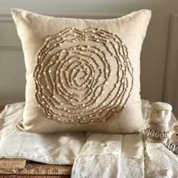 Beige Cotton Linen Mother Of Pearl, Jute Lace Nature & Floral, 16x16 Contemporary Throw Pillow Cover - Earthy Rose - thumbnail 1
