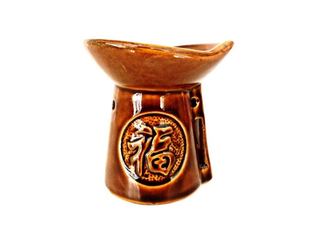 Ceramic Oil Burner Essential Diffuser Hot Brown Porcelain Room Fragrance Feng Shui Aromatherapy Candle Warmer Painted Symbol Meditation - image 1