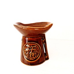 Ceramic Oil Burner Essential Diffuser Hot Brown Porcelain Room Fragrance Feng Shui Aromatherapy Candle Warmer Painted Symbol Meditation - thumbnail 3