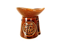 Ceramic Oil Burner Essential Diffuser Hot Brown Porcelain Room Fragrance Feng Shui Aromatherapy Candle Warmer Painted Symbol Meditation - thumbnail 1