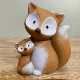 Ceramic Fox & Cub Ornament Countryside Home Decoration Animal Statue Figurine