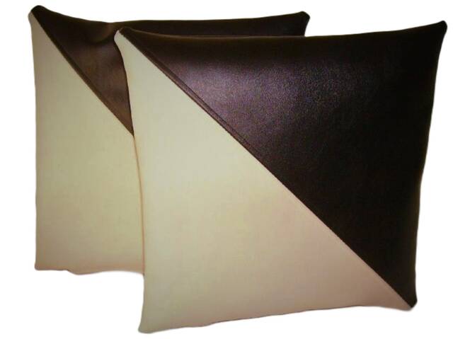 "2 Black & Cream Diagonal Faux Leather Cushion Covers 16"" 18"" 20" - image 1