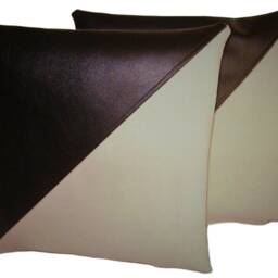 "2 Black & Cream Diagonal Faux Leather Cushion Covers 16"" 18"" 20" - thumbnail 2