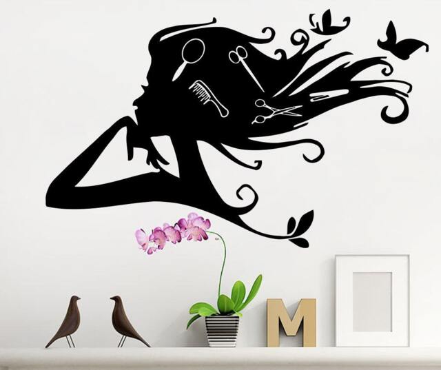 Beauty Salon Decals, Scissors Decal, Combs Wall Sign, Girls Hairdressing Stickers, Shop Window Decal T259 - image 1