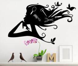 Beauty Salon Decals, Scissors Decal, Combs Wall Sign, Girls Hairdressing Stickers, Shop Window Decal T259 - thumbnail 1