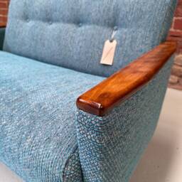Vintage Danish Teak Mid Century Inspired Model 55 2 Seat Sofa Settee in Ocean Blue Multi Weave Fabric - thumbnail 2