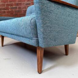 New Danish Teak Vintage Mid Century Inspired Model 55 2 Seat Sofa Settee in Ocean Blue Multi Weave Fabric - thumbnail 4