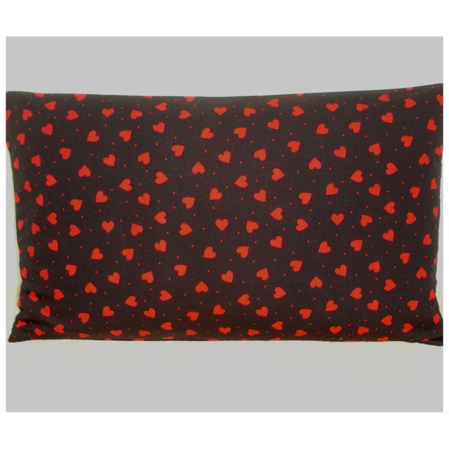 "Red Heart Pillow Cover 12x16 Oblong Bolster Black Hearts Sham 16""x12"