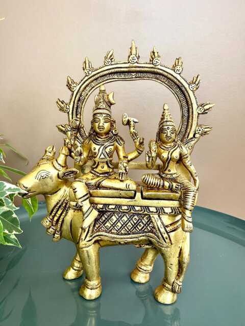 Brass Shiva Parvati Statue On Nandi With Lord Family Idol Hindu Deity Shiv For Pooja Mandir Home Decor Collectable - image 1