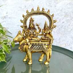 Brass Shiva Parvati Statue On Nandi With Lord Family Idol Hindu Deity Shiv For Pooja Mandir Home Decor Collectable - thumbnail 3
