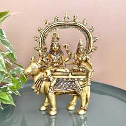 Brass Shiva Parvati Statue On Nandi With Lord Family Idol Hindu Deity Shiv For Pooja Mandir Home Decor Collectable - thumbnail 2