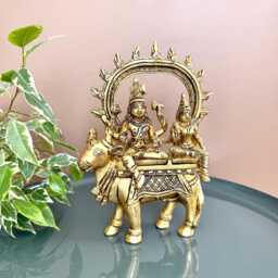 Brass Shiva Parvati Statue On Nandi With Lord Family Idol Hindu Deity Shiv For Pooja Mandir Home Decor Collectable - thumbnail 4