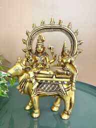 Brass Shiva Parvati Statue On Nandi With Lord Family Idol Hindu Deity Shiv For Pooja Mandir Home Decor Collectable - thumbnail 1