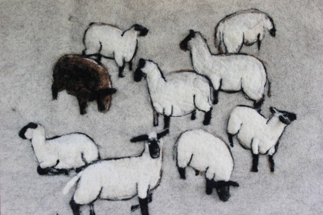 Needle Felted Sheep Wall Hanging 3D Wool Art, Home Decor - 15 X 18 In - image 1