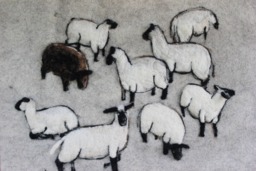 Needle Felted Sheep Wall Hanging 3D Wool Art, Home Decor - 15 X 18 In
