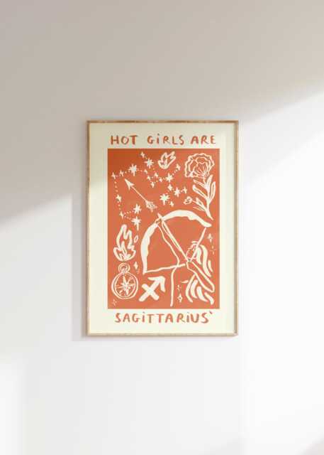 Hot Girls Are Sagittarius Wall Print - Star Sign, Horoscope, Zodiac Lovers Astrology Poster Fire Signs Trendy Art Saggi Gift - image 1