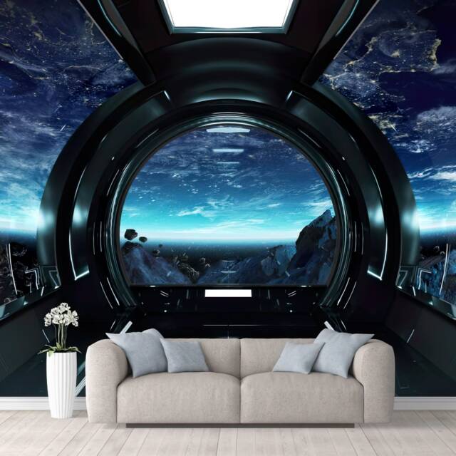 Spaceship View Peel & Stick Wallpaper 3D Nasa Earth Design - image 1