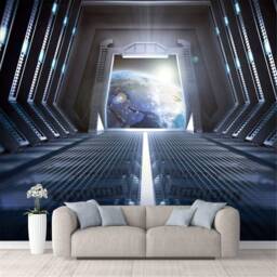 Spaceship View Peel & Stick Wallpaper 3D Nasa Earth Design - thumbnail 3