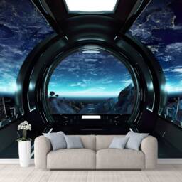 Spaceship View Peel & Stick Wallpaper 3D Nasa Earth Design - thumbnail 1